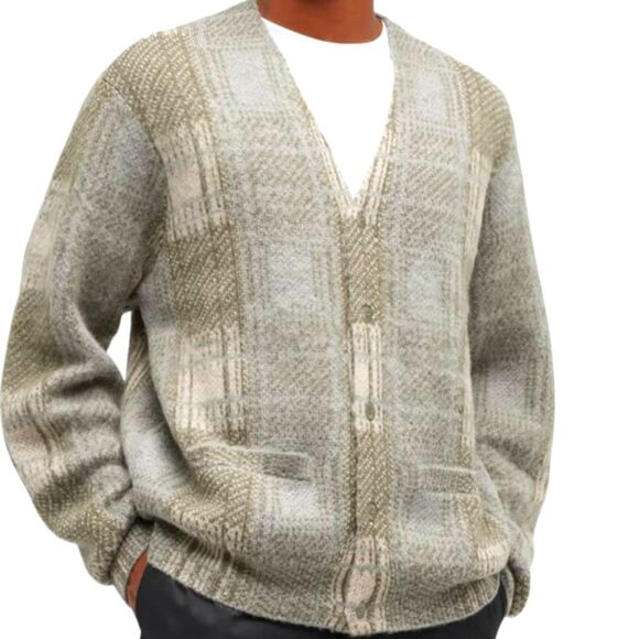 STAMPD Men's Plaid Cardigan Sweater - Picture 1 of 16